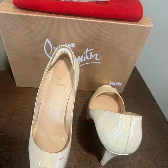 Christian Louboutin Hyper Prive 120 Elegant Cream Peep Toe Heels 39 - Picture 2 of 9